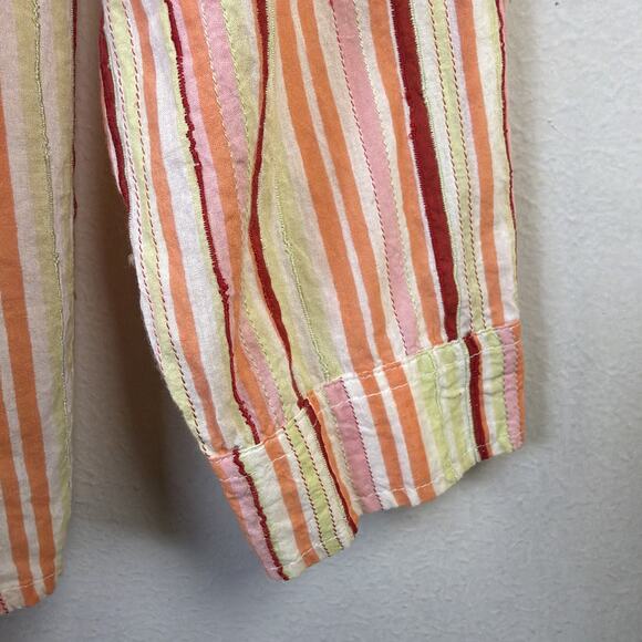 Coldwater Creek Women 2X Blouse retro button down red orange Stripe Cotton - Picture 3 of 12